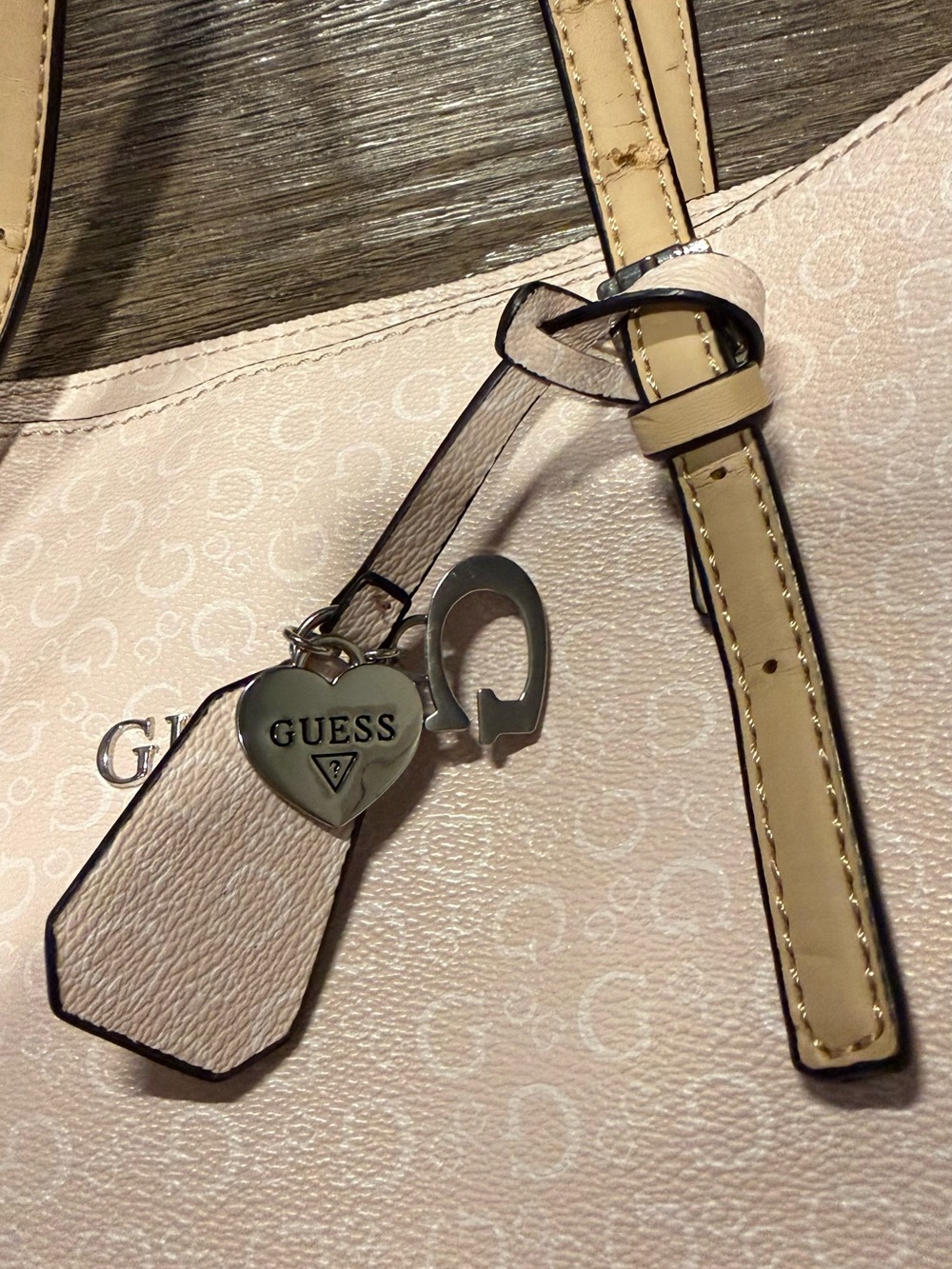 GUESS Pink Tote Bag with Tan Handles - Picture 7 of 9